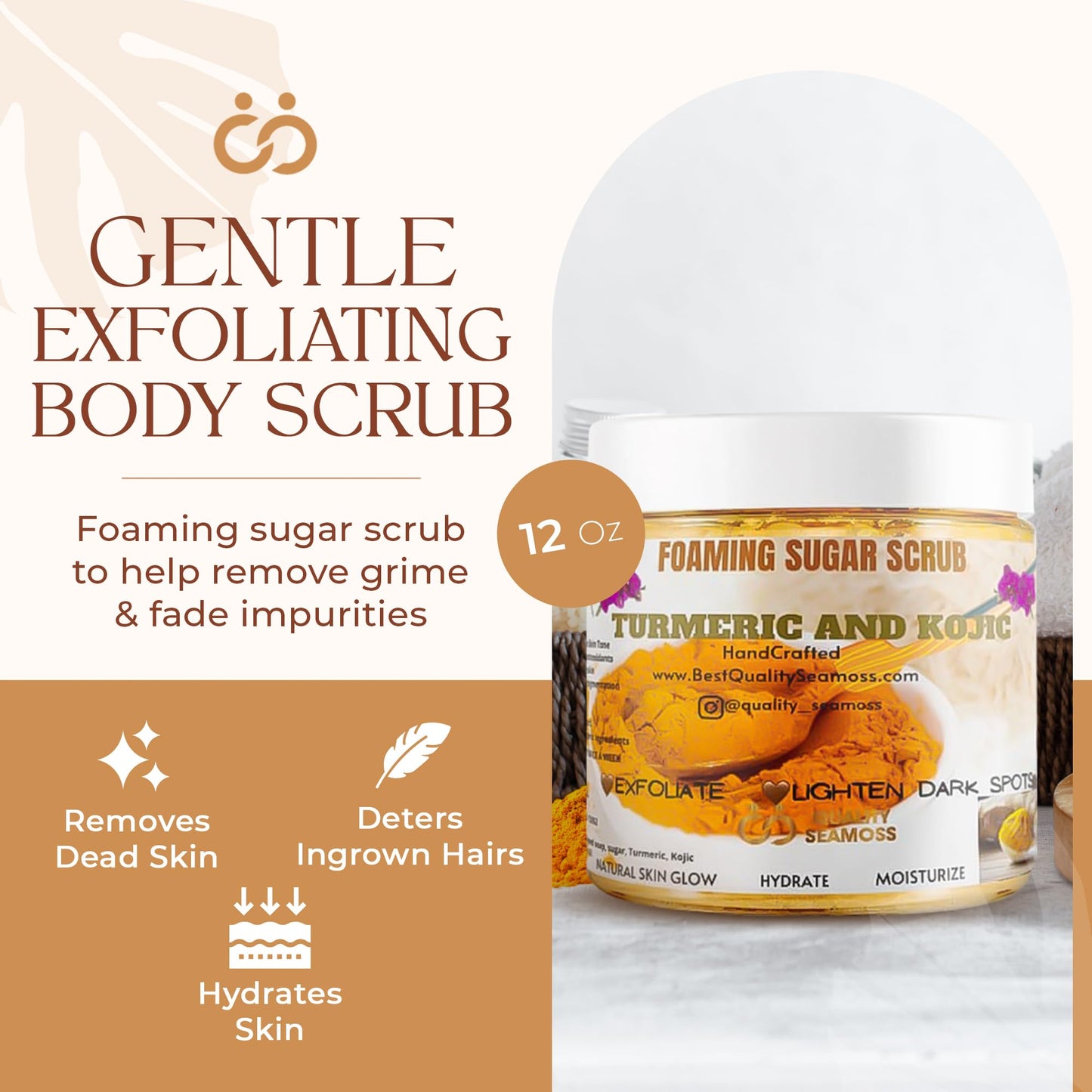 Exfoliating Body Scrub and Face Scrub, Dark Spot Remover for Scars and Stretch Marks, Helps Avoid Ingrown Hair, Hyperpigmentation 12 oz - For Sensitive Skin
