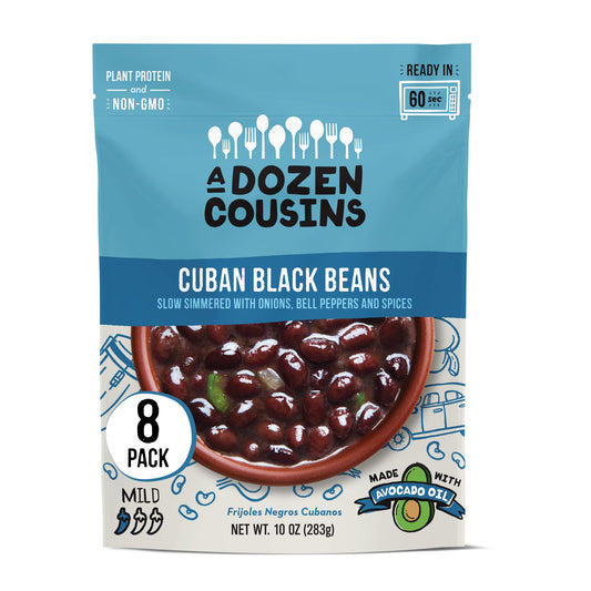 A Dozen Cousins Seasoned Beans, Vegan and Non-GMO Meals Ready to Eat Made with Avocado Oil (Black Beans, 8 Pack)