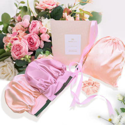 BONNET QUEEN Silk Bonnet for Sleeping Women Satin Bonnet Hair Bonnet Adjustable Hair Bonnet Night Sleep Cap Jade+Pink