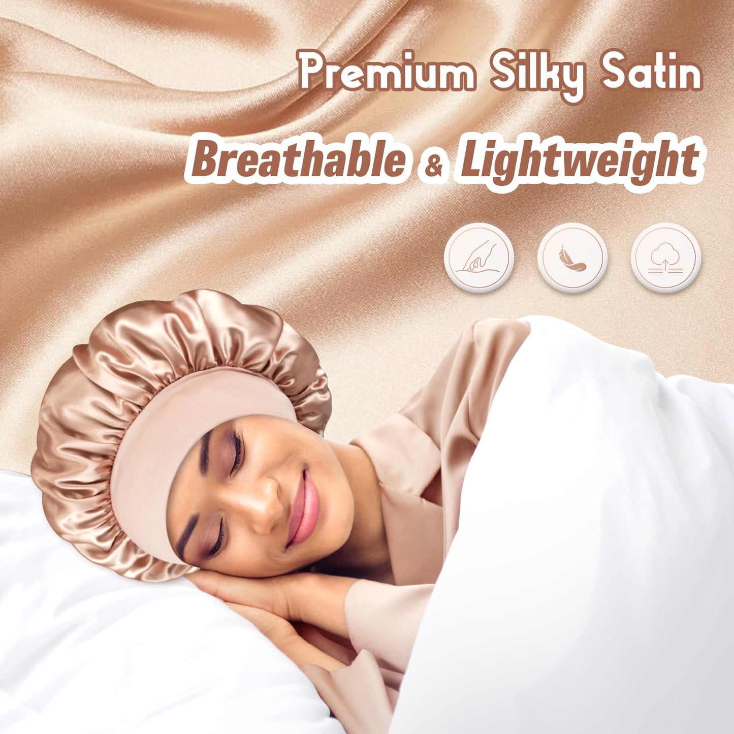 BONNET QUEEN Silk Bonnet for Sleeping Small Satin Bonnet Sleep Cap Hair Bonnet with Adjustable Tie Band Champagne