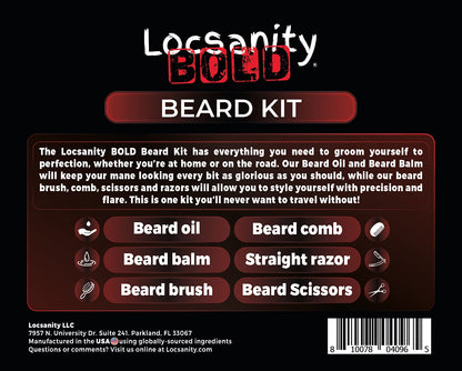 Locsanity BOLD Beard Kit, Beard Growth Kit, Beard Grooming Kit, Growth Oil, Balm Conditioner, Brush, Comb, Mustache Scissor, Storage Bag, Beard Care & Trimming Trimmer Kit Gifts for Men Him