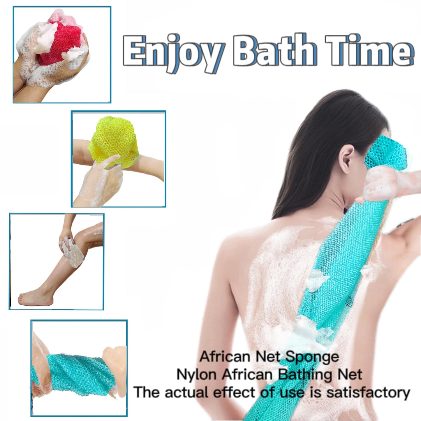 African Exfoliating Net, African Net Sponge, Nylon African Bathing Sponge Net, African Net Long Net Bath Sponge Shower Body Scrubber Back Scrubber Skin Smoother (Pink,Yellow,white,Light blue)