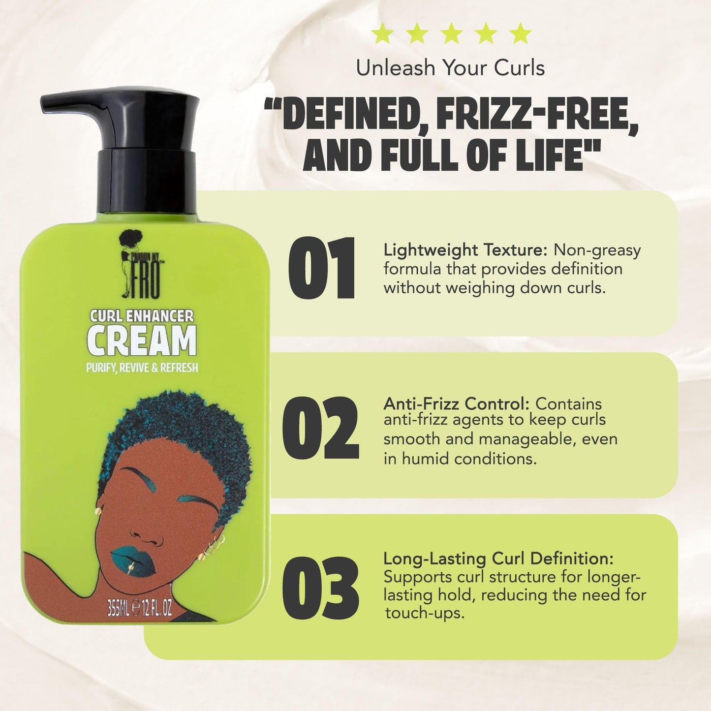 Pardon My Fro Curl Enhancing Cream - Long Lasting Nourishing Cream for Defined, Bouncy Curls - 12 fl oz