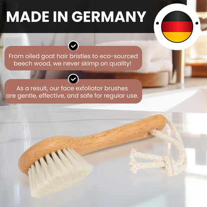 Since 1869 Hand Made in Germany - Sustainable Exfoliating Face Brush, Scrub Cleansing Brush, Exfoliates Skin to Help Reduce Flaking, Fine Lines, Supports Glowing Complexion (Soft Goat Bristle)