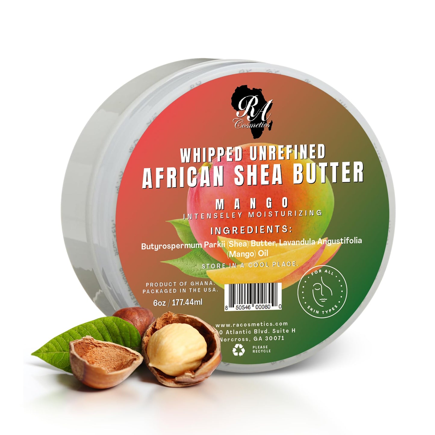 RA COSMETICS 100% African Shea Butter - Mango Scented, Anti-Aging Moisturizer, 6 Ounce