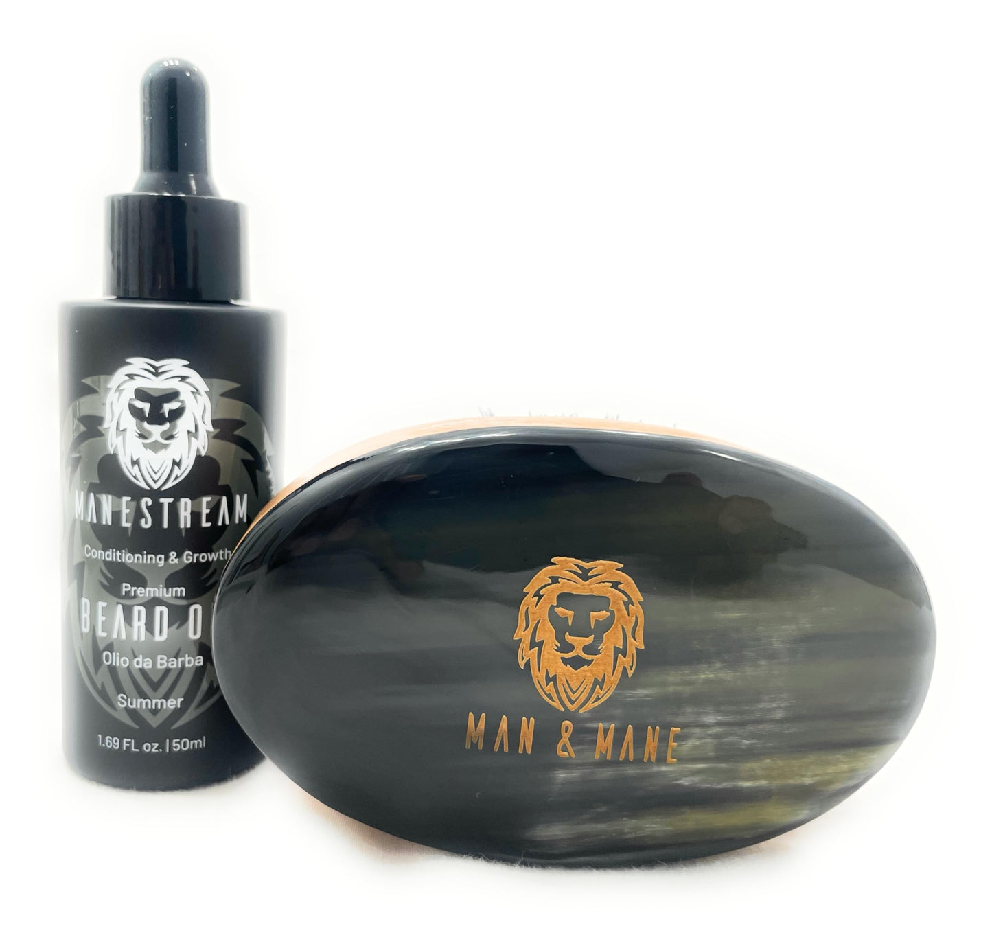 Premium Handmade Oxhorn Military Style Medium Stiff Natural Boar Bristle Men’s with Beard Oil - Orange