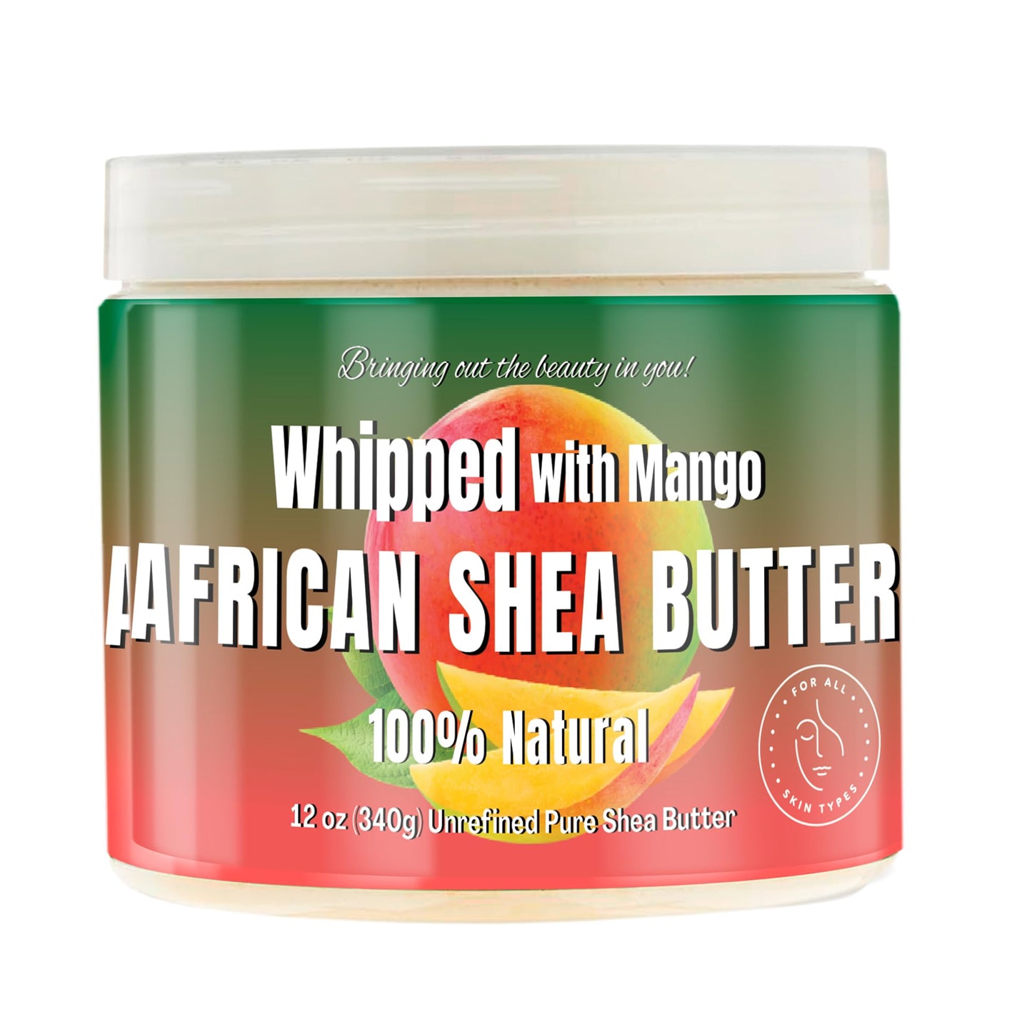RA COSMETICS Whipped Shea Butter Mango - 100% Pure and Natural African Shea Butter - Ultimate Handcrafted Moisturizer with Essential Vitamins for Radiant Skin and Luscious Hair - 12oz Jar