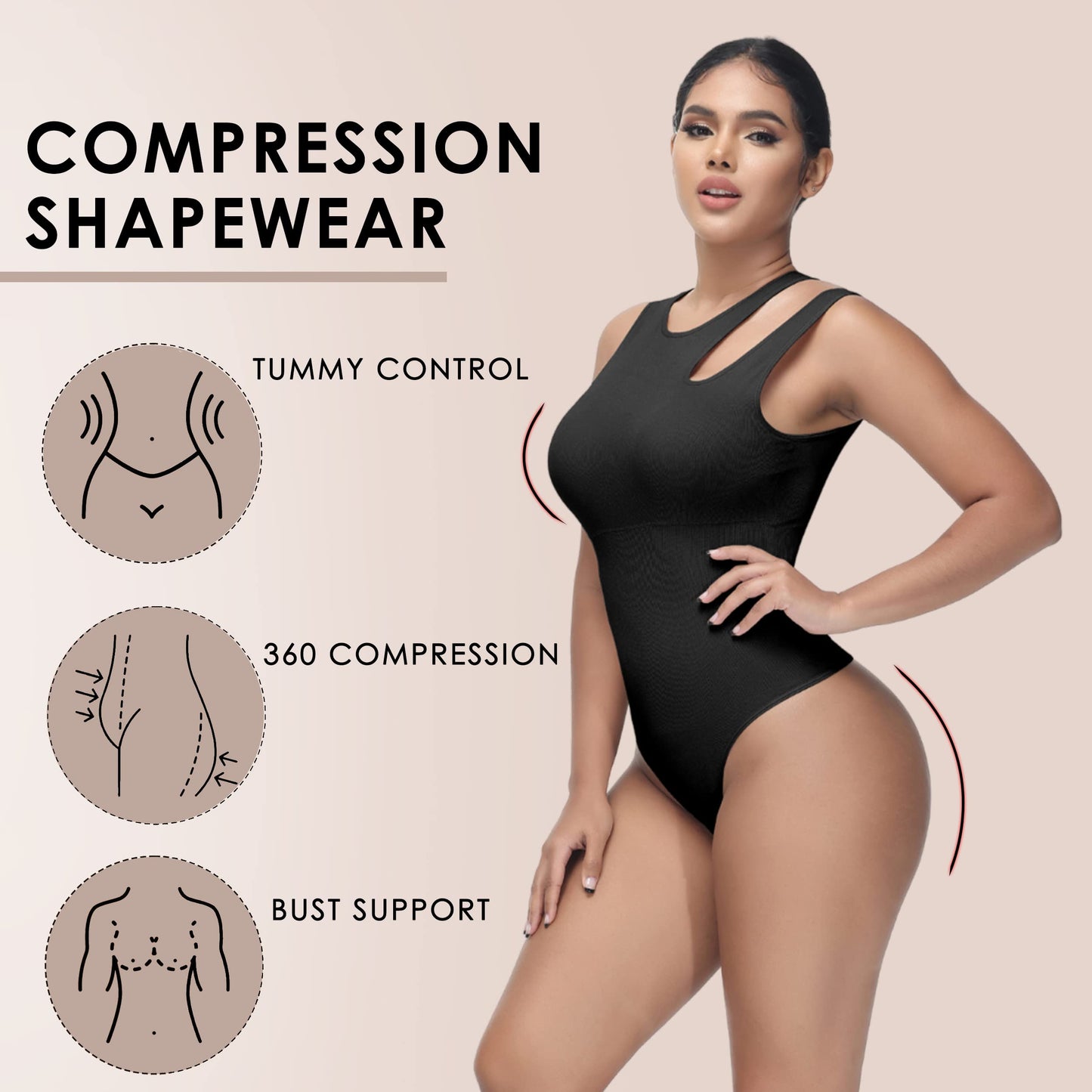 Soo slick Shapewear Bodysuit for Women Tummy Control Tops Cutout Sleeveless Thong Sculpting with Removable Padding Waist Compression