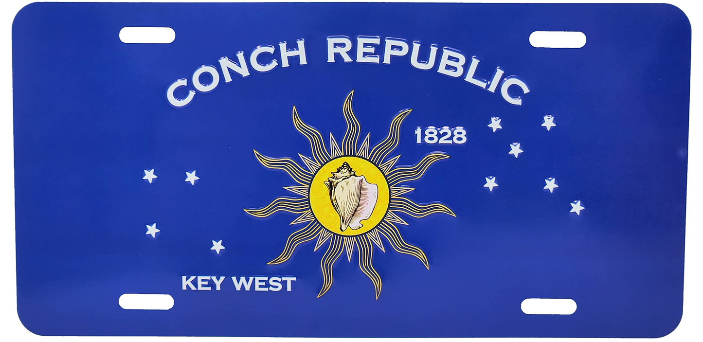 Conch Republic of Key West and The Florida Keys 3D Embossed Aluminum Car/Truck/RV/Man Cave/Golf Cart License Plate