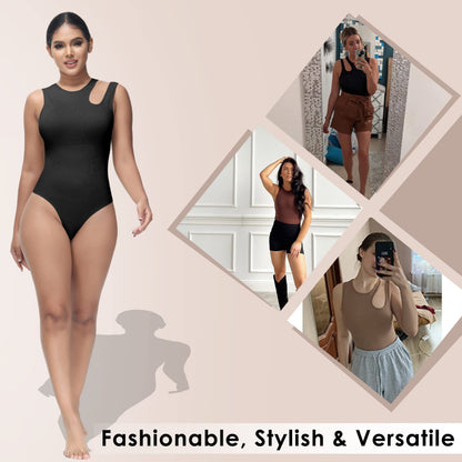 Soo slick Shapewear Bodysuit for Women Tummy Control Tops Cutout Sleeveless Thong Sculpting with Removable Padding Waist Compression