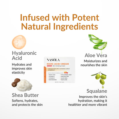 Nasola Kojic Acid Cream for Skin Clarifying, Complexion Revitalization, Radiance Boosting, Face & Body, Women & Men, Underarm & Armpit