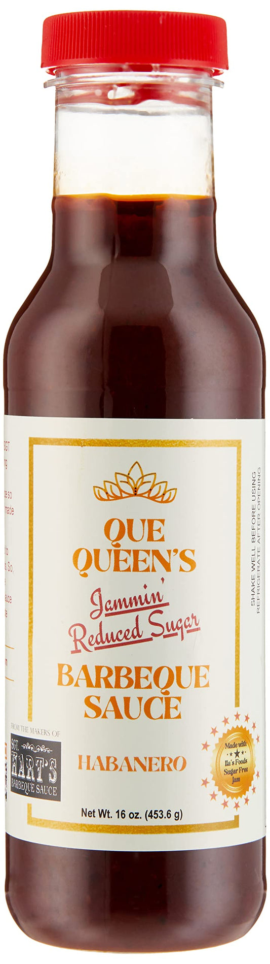 Que Queen’s Jammin’ Reduced Sugar BBQ Sauce – Habanero Flavor, 1 Pack Bottle - 16 OZ each
