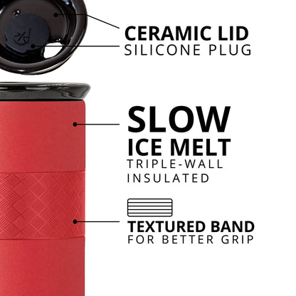 Elemental Artisan Insulated Tumbler, Triple Wall Coffee Travel Mug, Reusable Stainless Steel Coffee Tumbler with Ceramic Lid, Thermal Coffee Cups for Hot (6 Hrs) & Cold (18 Hrs), 16oz - Red