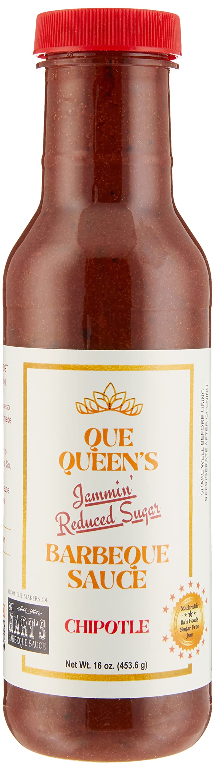 Que Queen’s Jammin’ Reduced Sugar BBQ Sauce -Chipotle Flavor, 1 Pack Bottle - 16 OZ each