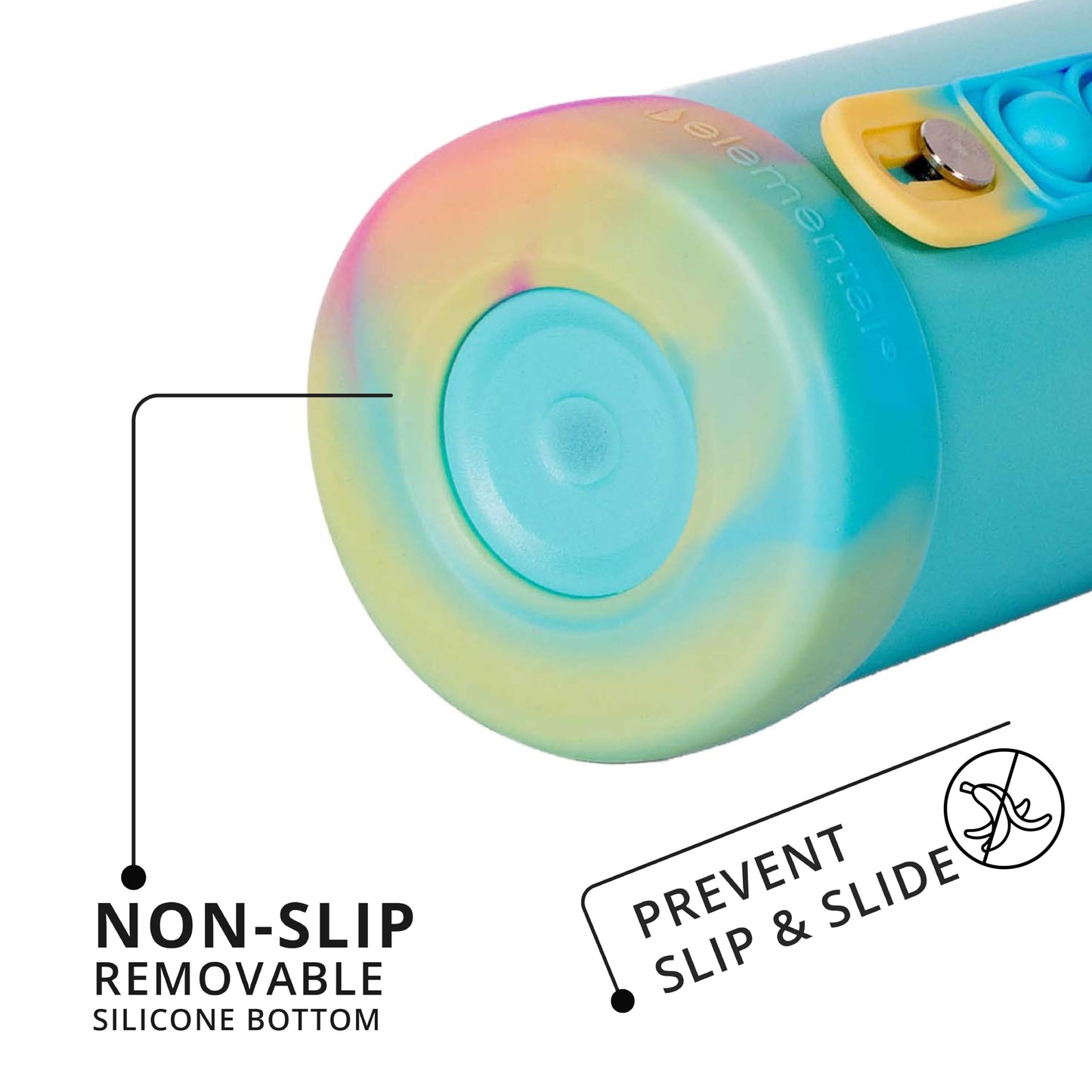 Elemental Iconic Kids Water Bottle with Straw Lid & Stress Relief Pop It Handle, Leak-Proof When Closed, Triple Insulated Kids Stainless Steel Water Bottle For Girls and Boys, 14oz - Mint Sorbet