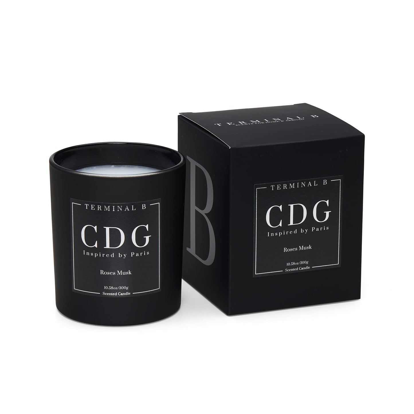 TERMINAL B Luxury Scented Candle, CDG - Paris: Roses Musk, Travel Inspired Airport Coded Candle, 10.58 oz, 60 Hour Burn Time, Made in Los Angeles