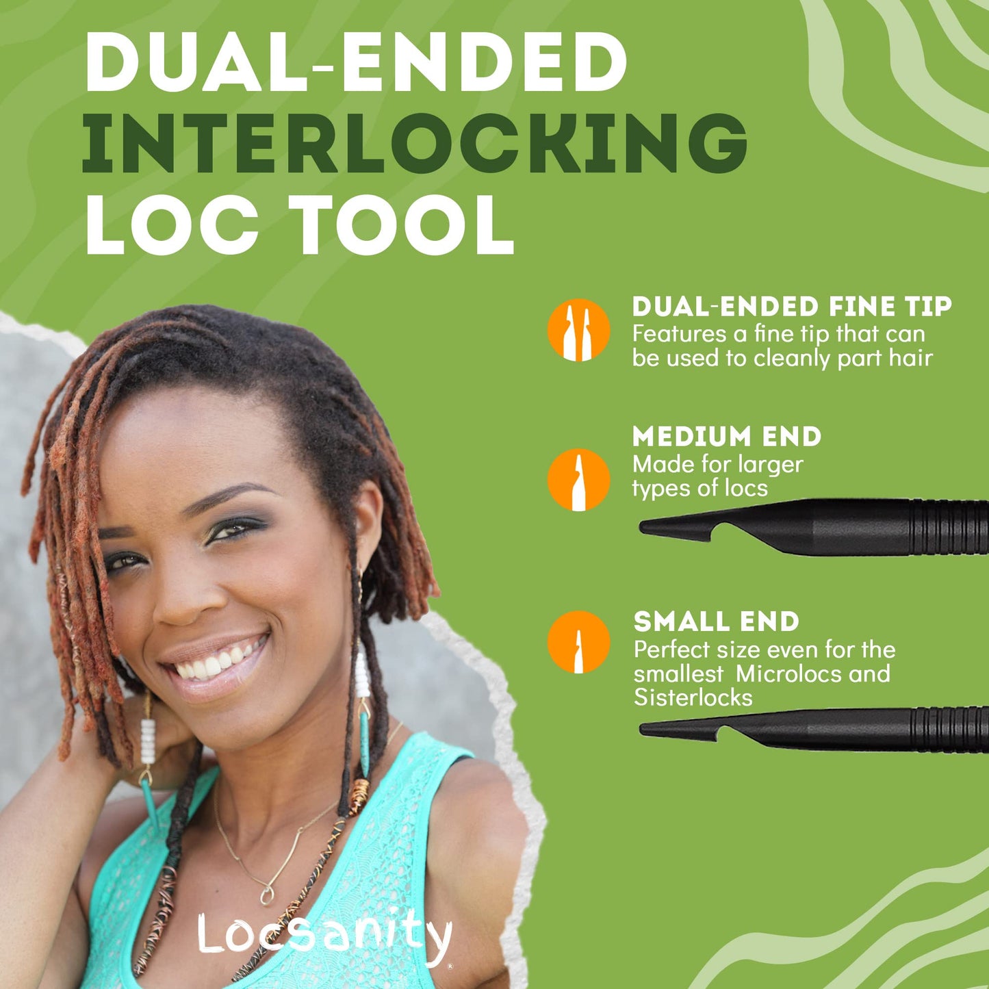 Locsanity Interlocking Tool for Locs - Dual-Ended Metal Dreadlock Crochet Needle - Sisterlock Retightening Tool, Loc Maintenance - Hair Styling Dreads, Microlocks, Small/Medium Locs