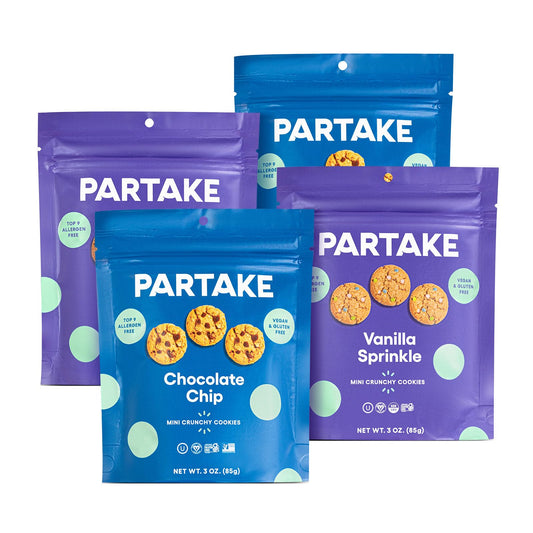 Gluten Free Partake Crunchy Mini Cookies – 4 Pouch Variety Pack | Vegan | Dairy Free, Nut Free, Egg Free, Wheat Free, Soy Free | Safe School Snack