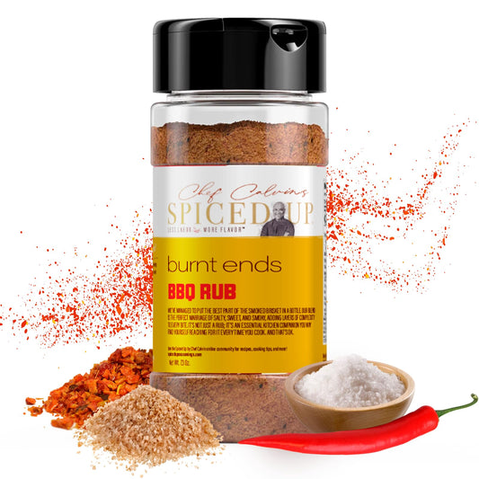 Spiced Up by Chef Calvin Burnt Ends BBQ Rub 7.3oz/207g - Dry BBQ Rub for Steak Chicken, Pork and Seafood Seasoning - Make Salty, Sweet and Smoky BBQs with this Flavorful Rub