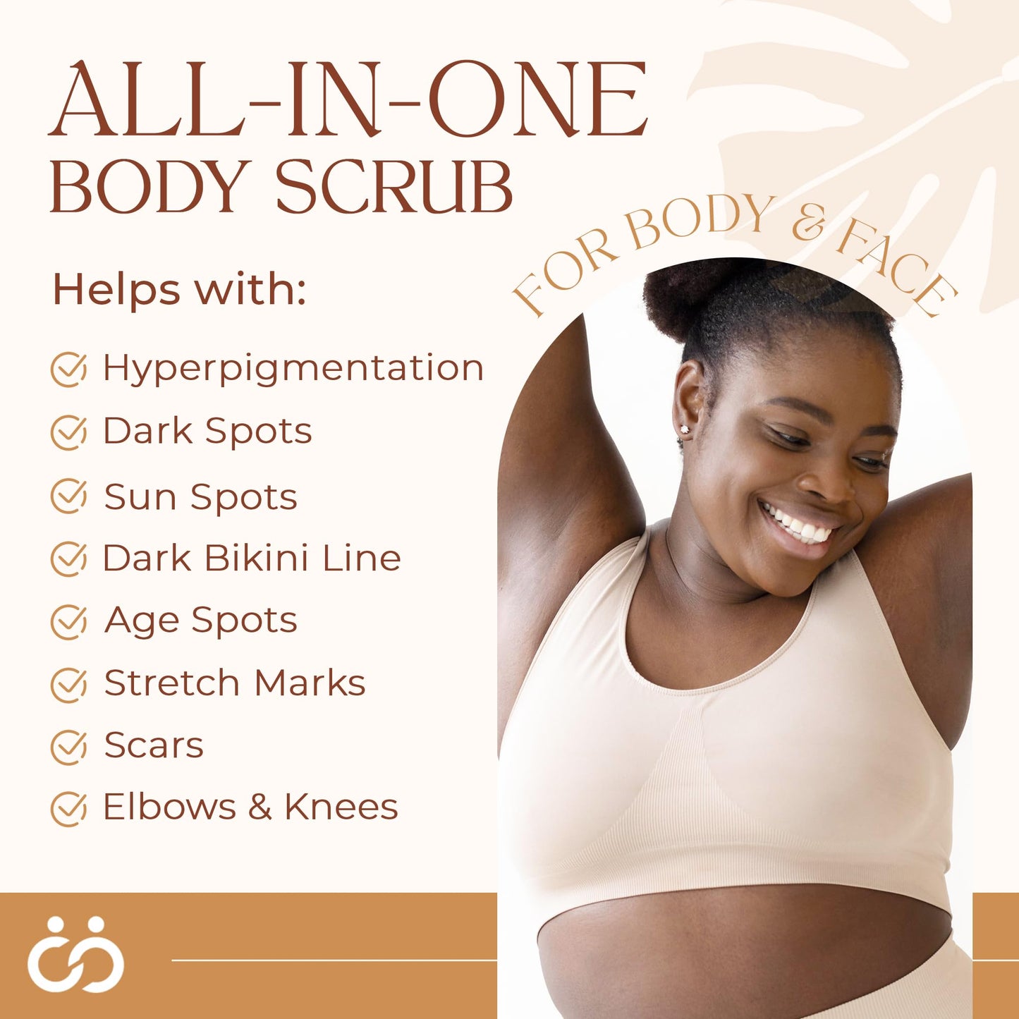 Exfoliating Body Scrub and Face Scrub, Dark Spot Remover for Scars and Stretch Marks, Helps Avoid Ingrown Hair, Hyperpigmentation 12 oz - For Sensitive Skin