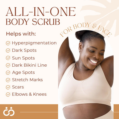 Exfoliating Body Scrub and Face Scrub, Dark Spot Remover for Scars and Stretch Marks, Helps Avoid Ingrown Hair, Hyperpigmentation 12 oz - For Sensitive Skin
