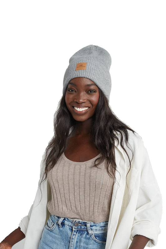 Grace Eleyae Women's Adjustable Winter Warm Satin Lined High Top Beanie Hair Care Hat, Gray