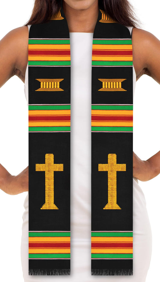 ADVANSYNC Cross Kente Stole (New Beautiful Black)