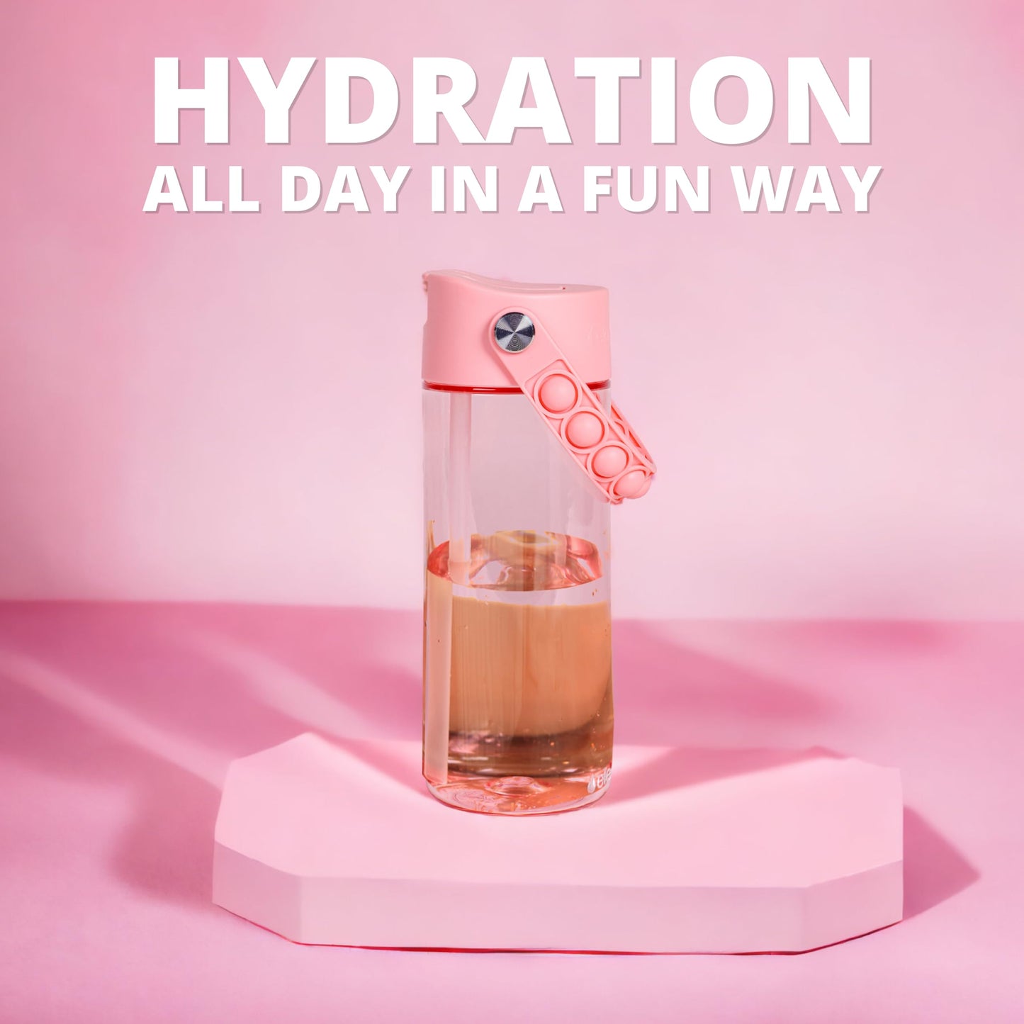 Elemental Leak Proof Water Bottles for Kids - Splash Kids Water Bottle for School with Pop-it Handle - BPA Free Tritan Plastic Reusable Water Bottle with Straw - Pink - 18oz