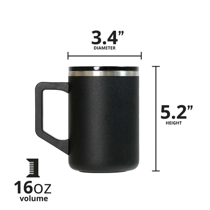 Elemental Insulated Coffee Mug - Triple-Wall Stainless Steel Summit Travel Cup for Hot and Cold Drinks - Thermal Coffee Mug with Lid and Handle for Camping, Office & Travel 16oz - Black