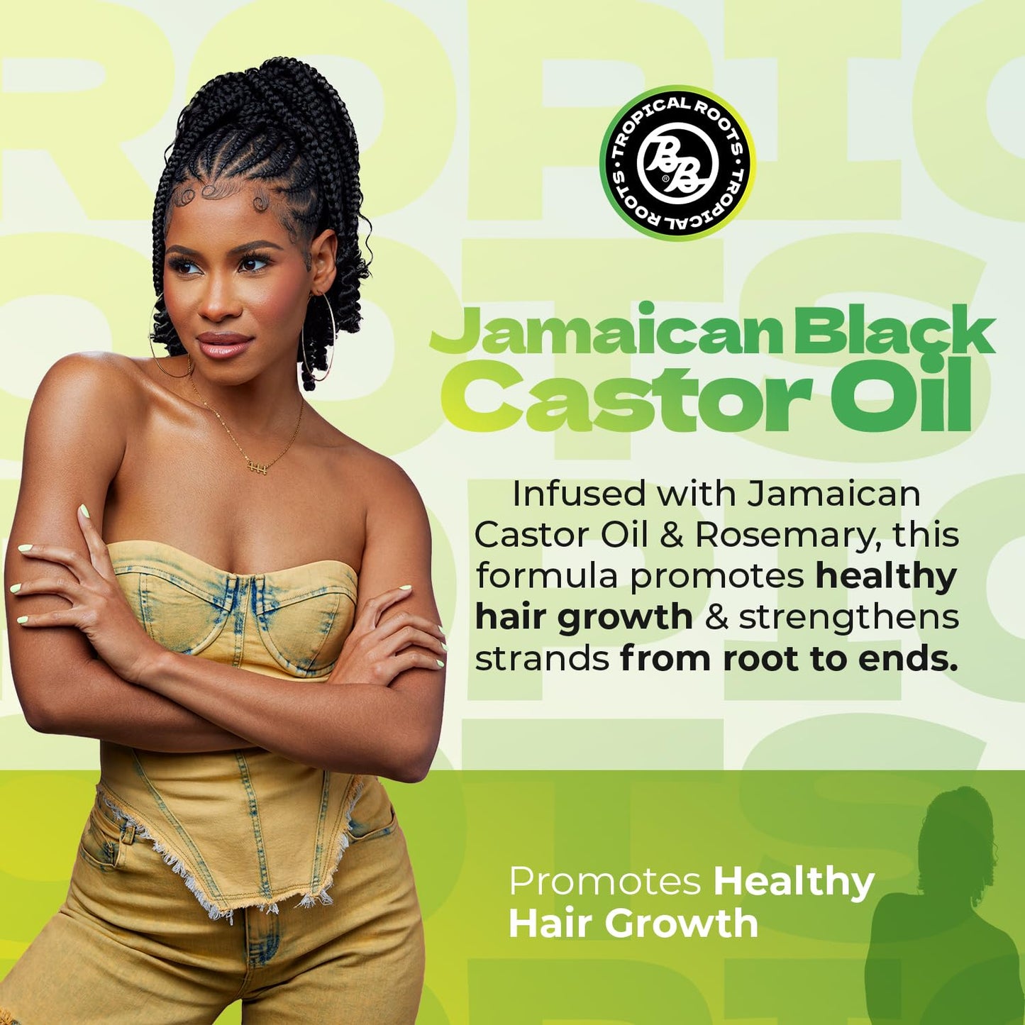 Bronner Bros Tropical Roots Jamaican Black Castor Oil with Rosemary Oil for Healthy Hair Growth - Deeply Nourishes, Strengthens, Soothes & Revitalizes Hair & Scalp - Adds Moisture & Shine - 5oz