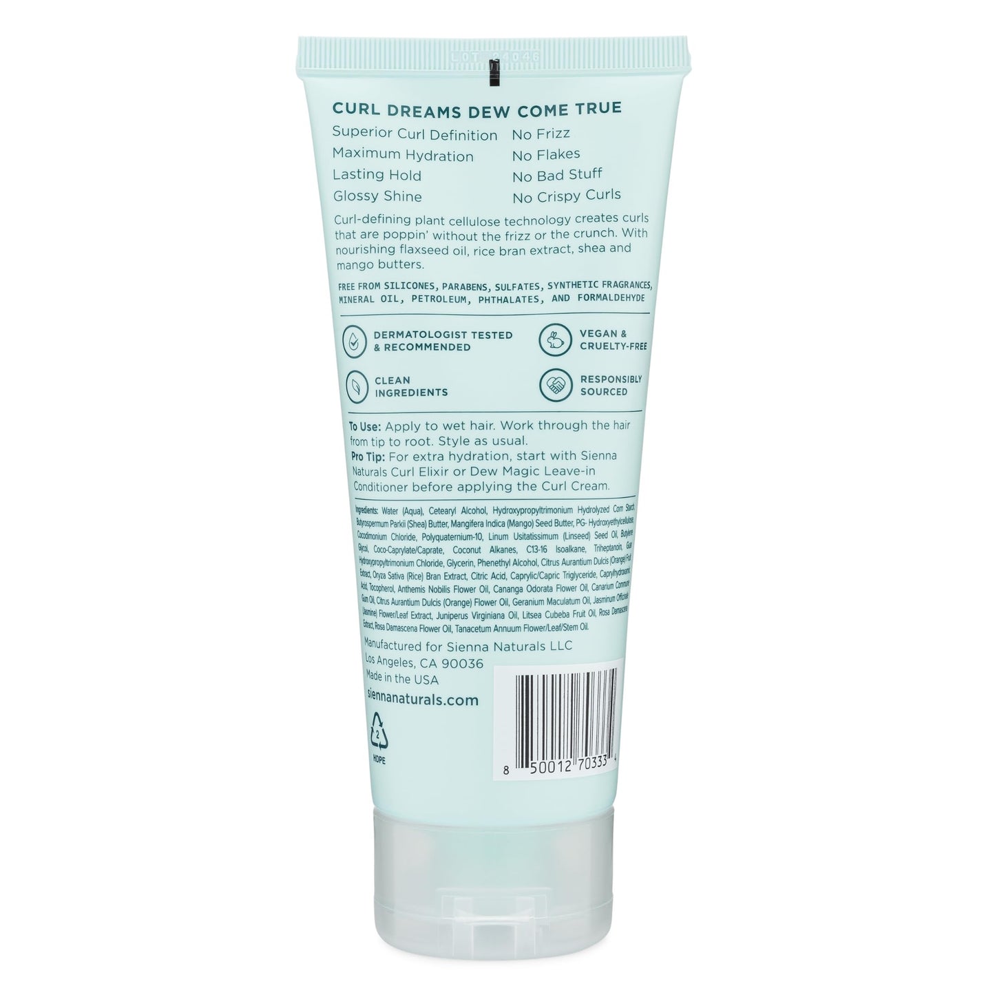 Sienna Naturals - Dream Curl Cream – Lightweight Curl Defining & Hydrating Styling Cream – Enhances Curls, Reduces Frizz & Adds Soft Hold – Clean, Vegan & Silicone-Free, 6oz