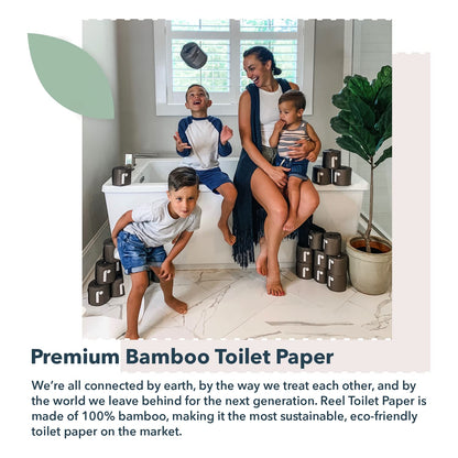 Reel Premium Toilet Paper - 12 Rolls of Toilet Paper - 3-Ply Made from Tree-Free - Zero Plastic Packaging, Septic Safe