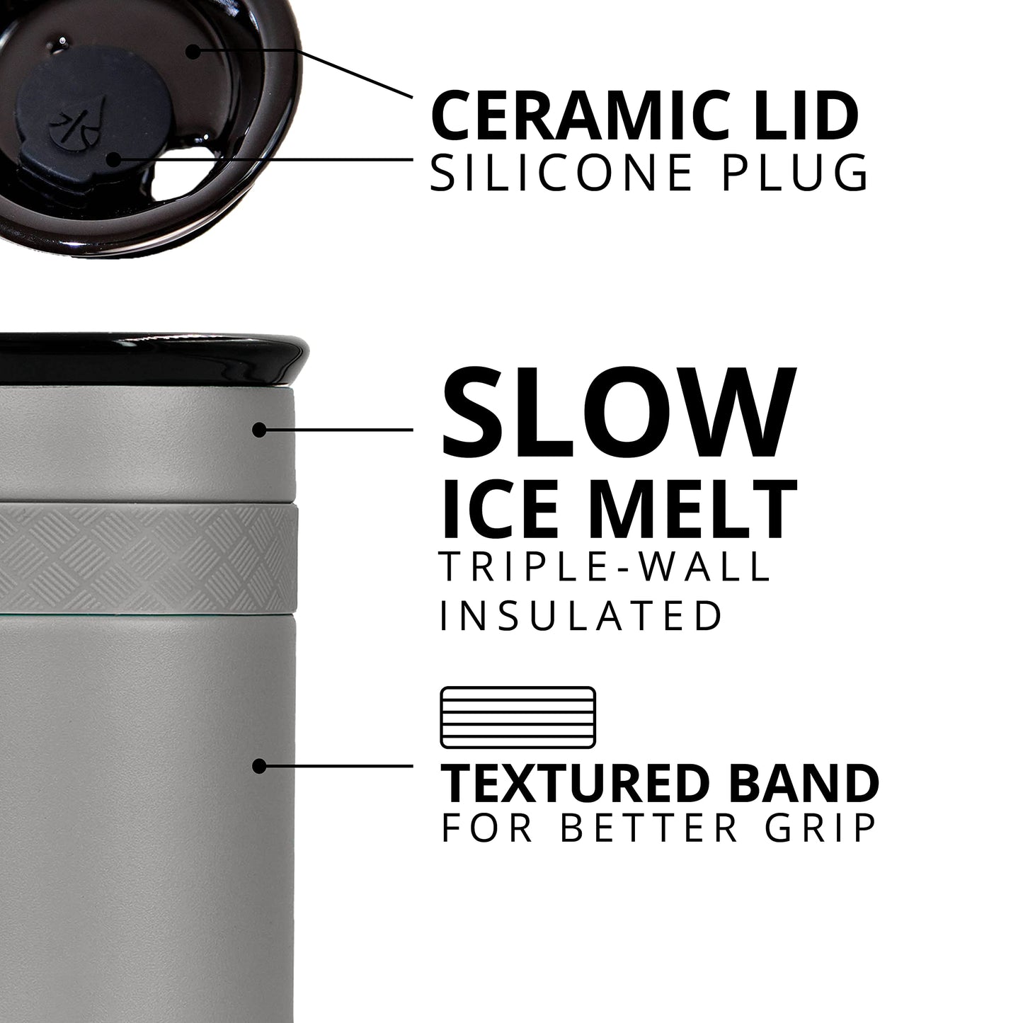 Elemental Artisan Insulated Tumbler, Triple Wall Coffee Travel Mug, Reusable Stainless Steel Coffee Tumbler with Ceramic Lid, Thermal Coffee Cups for Hot (6 Hrs) & Cold (18 Hrs), 12oz - Graphite