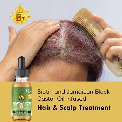 Sunny Isle Rosemary Mint Hair and Strong Roots Oil Lite 2oz, Pomade-To-Hair-Oil 5oz Bundle | For Light, Thin Hair | Infused with Biotin & Jamaican Black Castor Oil
