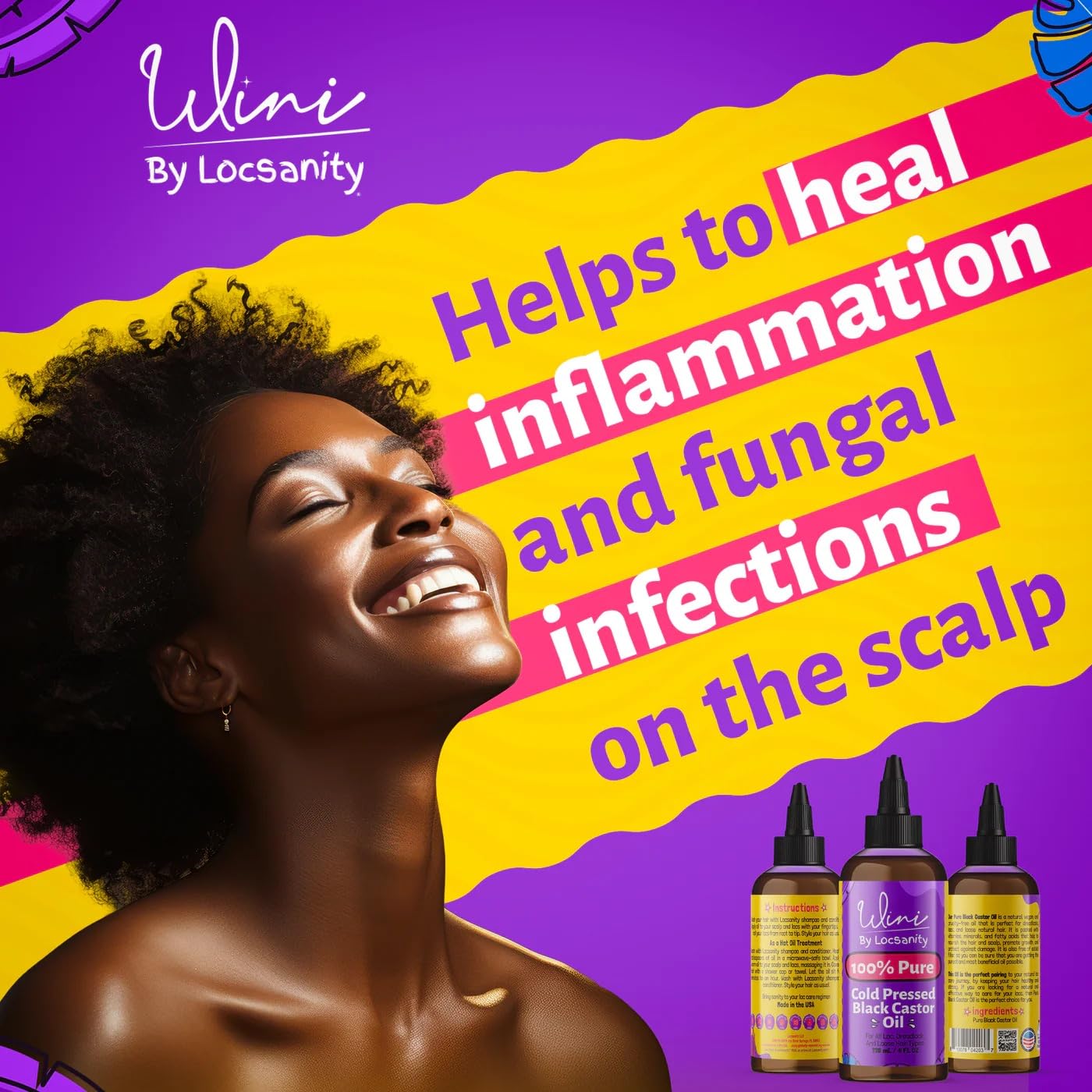 Locsanity Wini Pure 100% Cold Pressed Jamaican Black Castor Oil For Hair and Skin, 4 Fl Oz