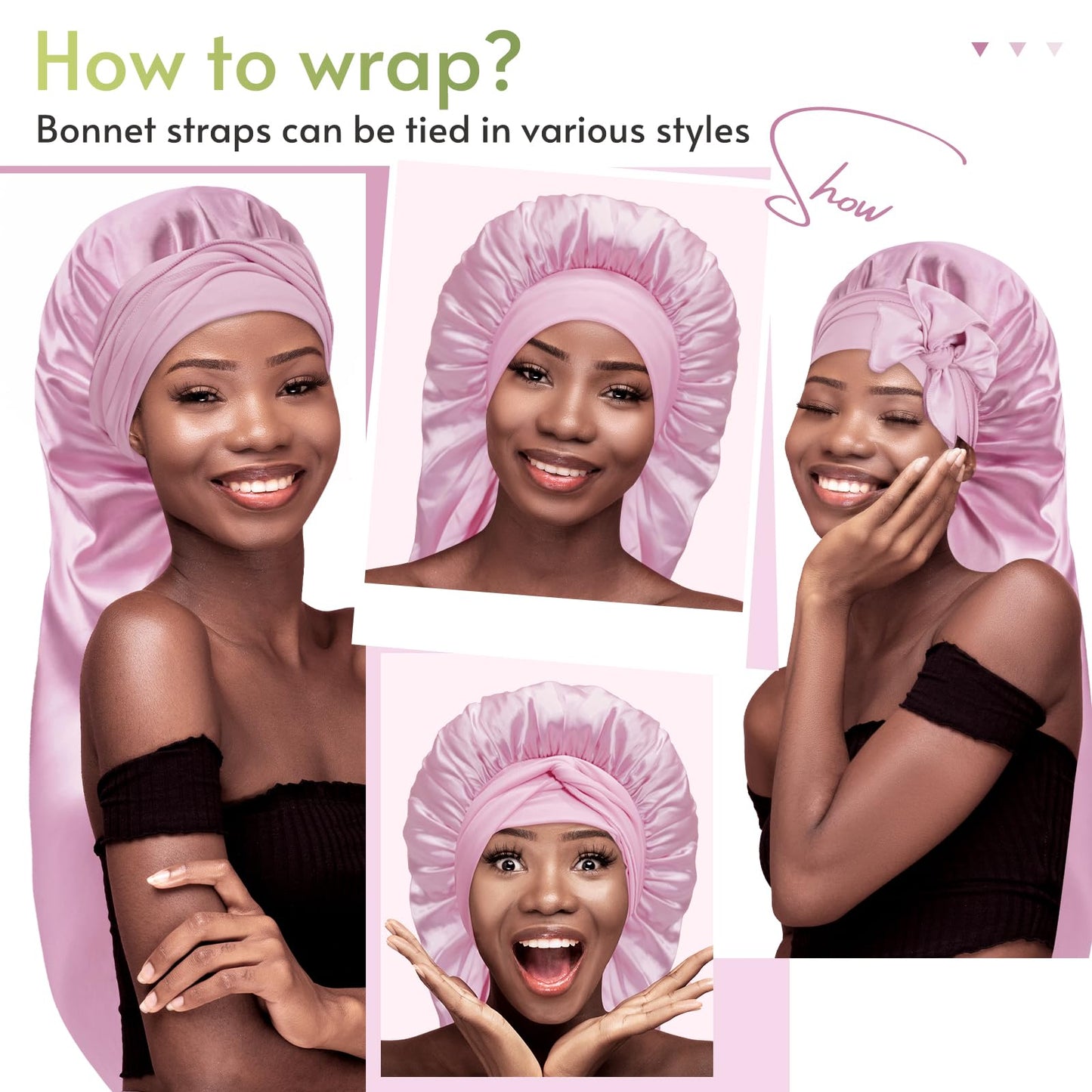 BONNET QUEEN Braid Bonnet and Long Bonnet Foldable Extra Long Silk Bonnet for Braids Satin Bonnet for Sleeping Hair Bonnet with Tie Band Long Sleep Cap