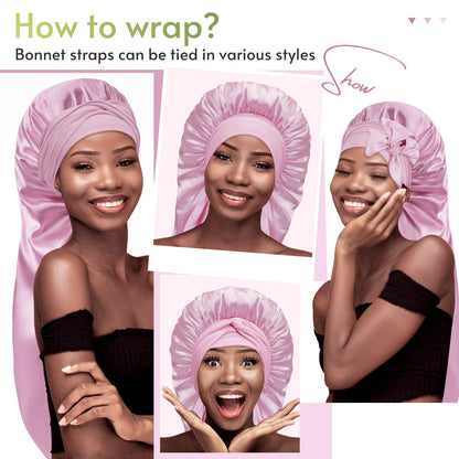 BONNET QUEEN Braid Bonnet and Long Bonnet Foldable Extra Long Silk Bonnet for Braids Satin Bonnet for Sleeping Hair Bonnet with Tie Band Long Sleep Cap