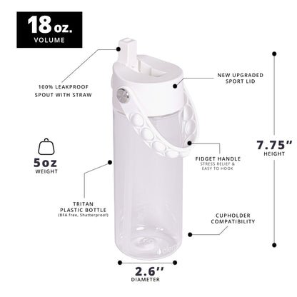 Elemental Leak Proof Water Bottles for Kids - Splash Kids Water Bottle for School with Pop-it Handle - BPA Free Tritan Plastic Reusable Water Bottle with Straw - Clear - 18oz
