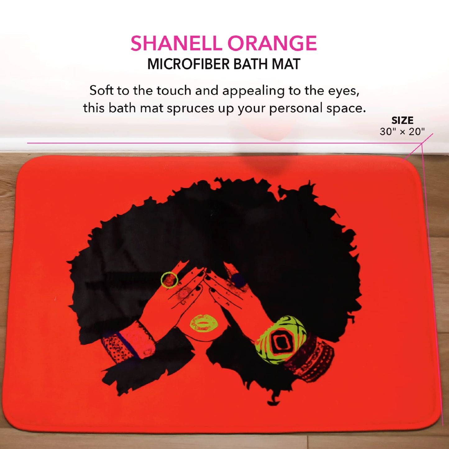 Pardon My Fro Shanell Bathroom Mat - Cushioned Soft Absorbent Bath Rugs with Printed Design - Washable Shower Mat Non Slip - Stylish Microfiber Bath Mat (Orange Bath Mat 30" X 20")
