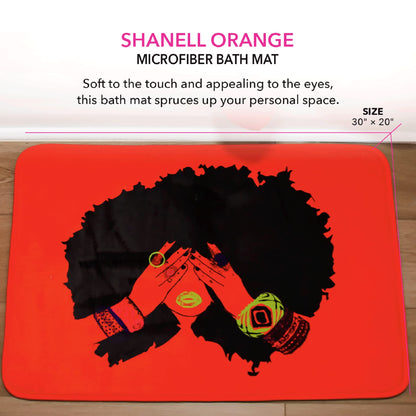 Pardon My Fro Shanell Bathroom Mat - Cushioned Soft Absorbent Bath Rugs with Printed Design - Washable Shower Mat Non Slip - Stylish Microfiber Bath Mat (Orange Bath Mat 30" X 20")