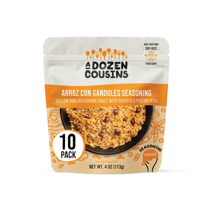 A Dozen Cousins Rice Seasoning Sauce Packets - Season and Prepare Your Own Rice Dishes - 10 Pack - Arroz Con Gandules - 4 oz Packet