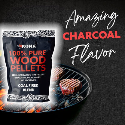 Kona Coal-Fired Charcoal Indoor Smoker Pellets - Charcoal Hardwood Blend, 2 lb Resealable Bag