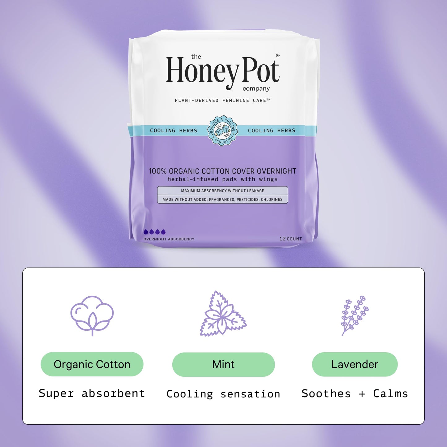 The Honey Pot Company - Herbal Pads for Women - Overnight & Heavy Flow Overnight Bundle - Infused w/Essential Oils for Cooling Effect & Cotton Cover- Sanitary Pads - Feminine Care - FSA Eligible
