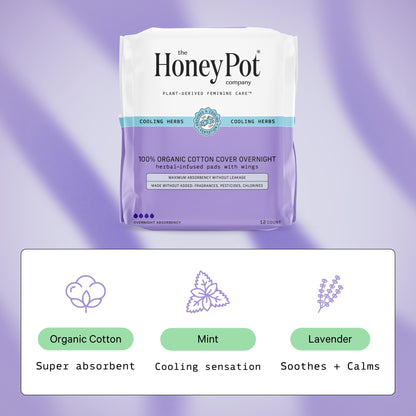 The Honey Pot Company - Herbal Pads for Women - Overnight & Heavy Flow Overnight Bundle - Infused w/Essential Oils for Cooling Effect & Cotton Cover- Sanitary Pads - Feminine Care - FSA Eligible