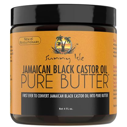 Sunny Isle Jamaican Black Castor Oil Pure Butter, 4 fl. oz. | 100% Natural, Ideal for Dry Sensitive Skin, Fades Scars & Blemishes