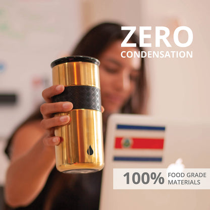 Elemental Artisan Insulated Tumbler, Triple Wall Coffee Travel Mug, Reusable Stainless Steel Coffee Tumbler with Ceramic Lid, Thermal Coffee Cups for Hot (6 Hrs) & Cold (18 Hrs), 16oz - Gold