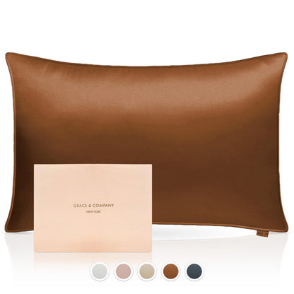 Grace & Company Silky Satin Pillowcase for Hair & Skin, Oeko-Tex Certified Satin Silk Pillowcase with Zipper - Ultra Smooth Pillowcases Standard Size 20”x26” - Serafina