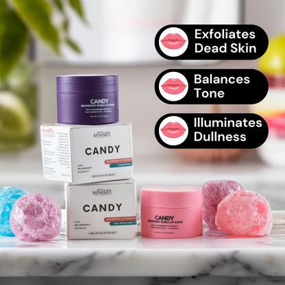Minimo Candy Lip Exfoliator Scrub & Moisturizer - Lip Scrubber Exfoliator- Lip Brightening For Dark Lips Smoker| Removes Dead Skin from Dry Chapped Lips - Nourishes & Hydrates(1 oz) Juicy Watermelon
