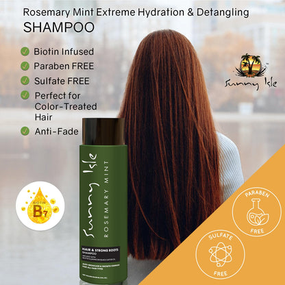Sunny Isle Rosemary Mint Hair & Strong Roots Shampoo 12oz | Anti-Breakage & Growth Formula | Infused with Biotin & Jamaican Black Castor Oil | All Hair Types
