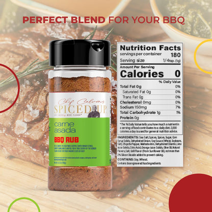 Spiced Up by Chef Calvin Carne Asada BBQ Rub 6.3oz/180 g - Premium Seasoning for Authentic Carne Asada Flavor - Ideal Meat, Ribs, Chicken, and Pork Dry BBQ Rub